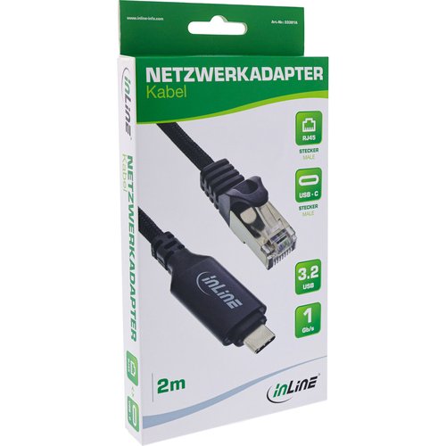 Inline&reg; Netzwerkadapter Kabel, Gigabit, USB-C zu RJ45 Stecker, 2m